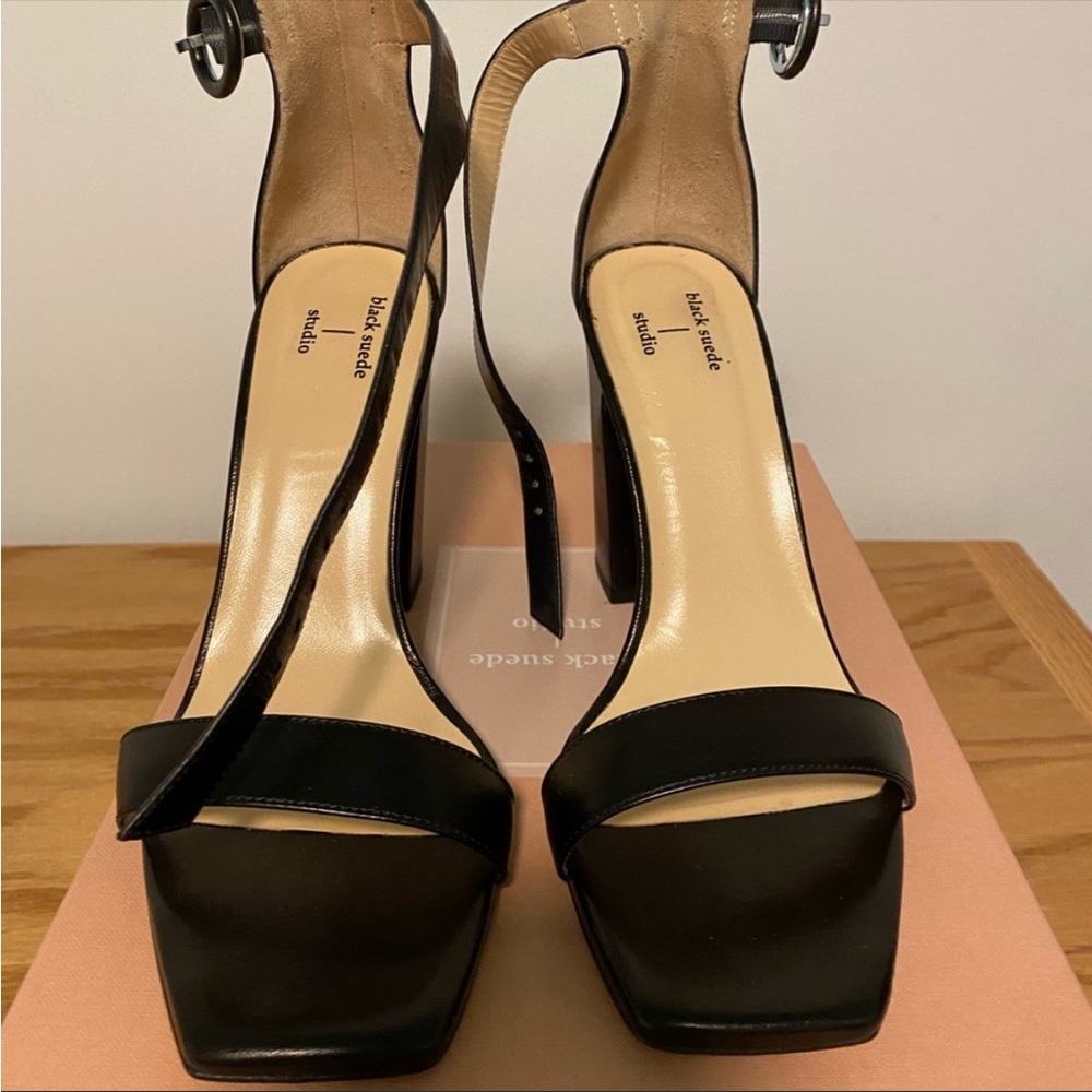 Black suede studio heeled sandals